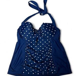 Tropical Escape Blue Polka Dot Swim Halter Top, Medium